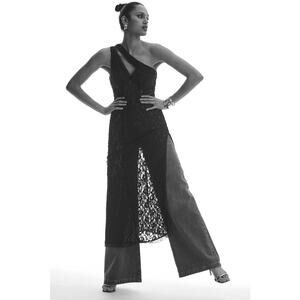 Anthropologie One-Shoulder Black Lace Sleep Dress - New XL